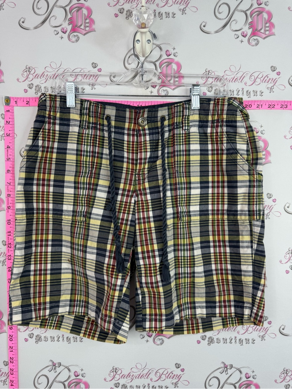 Eddie Bauer Plaid Cotton Bermuda Shorts - Navy, Cream, Green, Red